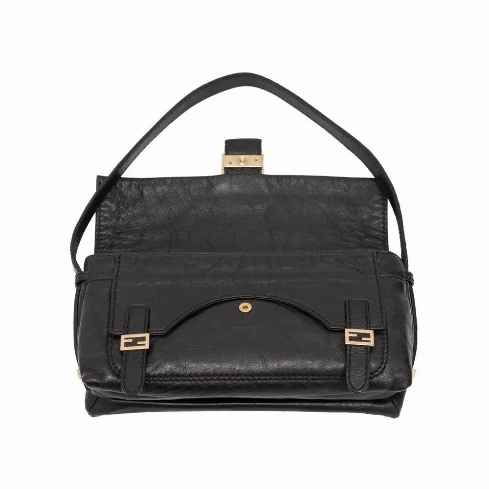 FENDI Sweety Sweet FF Baguette Black Napa Leather Shoulder Flap Bag VTG Y2K